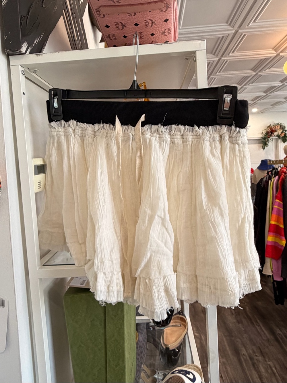 Free People Cream Mini Skirt with Black Waistband